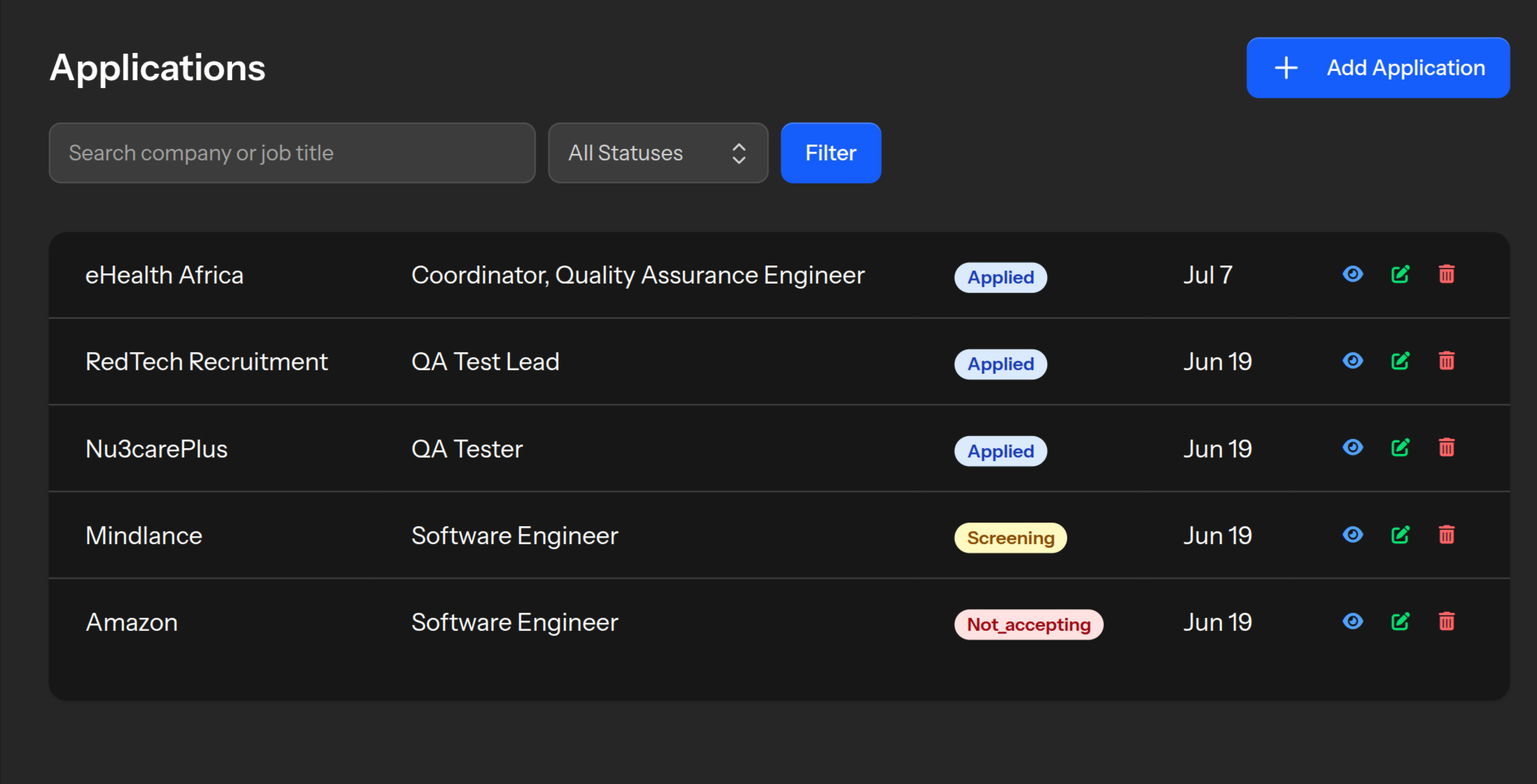 Application Dashboard